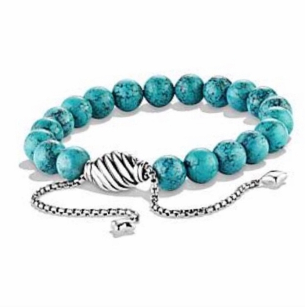 David Yurman Turquoise Beaded Sterling Silver Bracelet ***AUTHENTHIC***